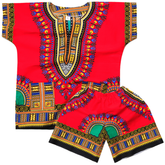 Children Traditional Colourful African Dashiki Thailand Style with Shorts (Red) - Tribe